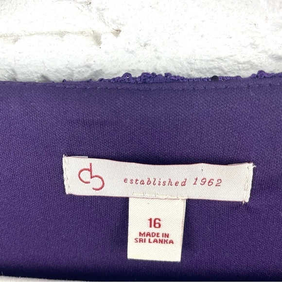 cb established 1962 Violet Sleeveless Sheath Cocktail Dress Sequin Lace Size 16 - Picture 11 of 14